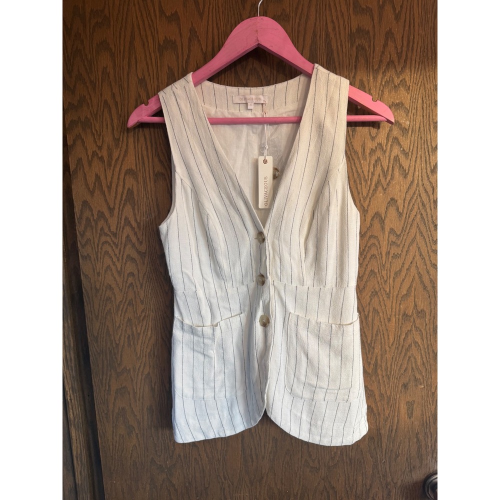 OLIVACEOUS Striped‎ V Neck Sleeveless Button Front Vest Top Women's Size S